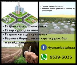 Газрын төлөв байдал, чанарын хянан баталгаа Байгаль орчны төлөв байдлын үнэлгээ хийнэ. Газрын төлөв байдал, чанарын хянан баталгаа Байгаль орчны төлөв байдлын үнэлгээ хийнэ.